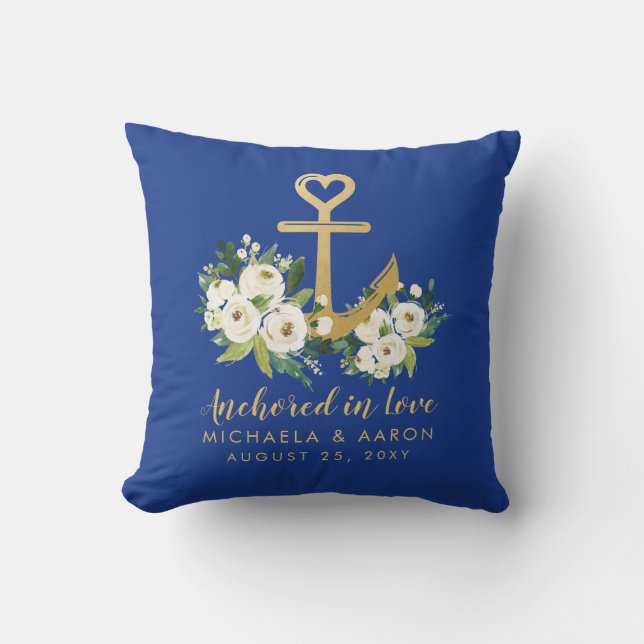 Almofada Boater Love Dourada Anchor Floral (Frente)