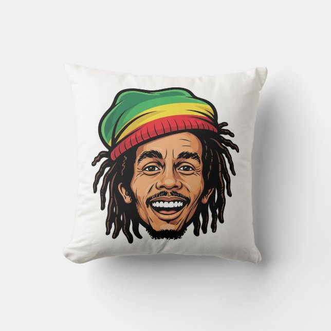 Almofada Bob Marley Inspired Cartoon Dreadlock Rasta (Frente)