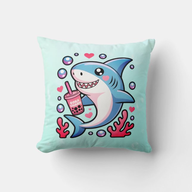 Almofada Boba Shark Kawaii Pink e Blue Nursery Decor (Frente)