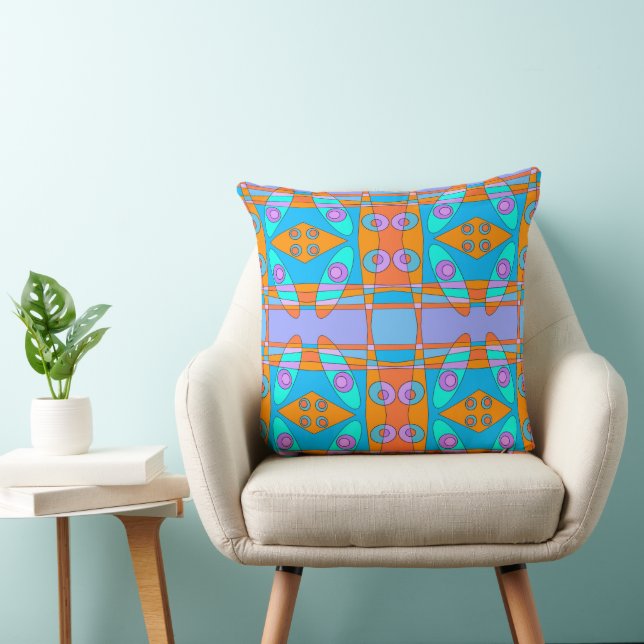 Almofada Bohemian Chintz 22 Turquesa Laranja Roxo (Cadeira)