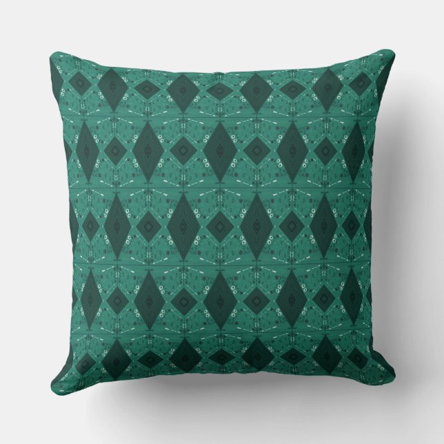 Almofada Bohemian Chintz Ilustração Micro Teal Green (Verso)