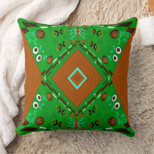 Almofada Bohemian Chintz Ilustração Turquesa Verde Marrom