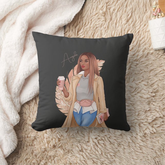 Almofada Bohemian Faux Glitter Girl Tan Hair Brown Rosa (Cobertor)