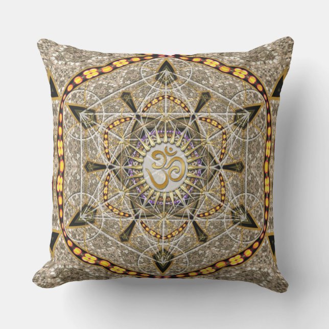 Almofada Bohemian Yoga Dourada Om Geometry Art Big Cushion (Frente)