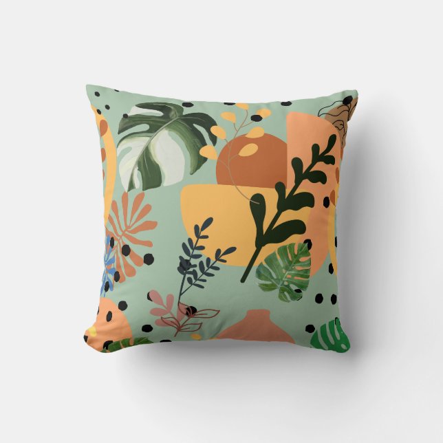 Almofada boho abstract tropical pattern-minimal leaf design (Frente)