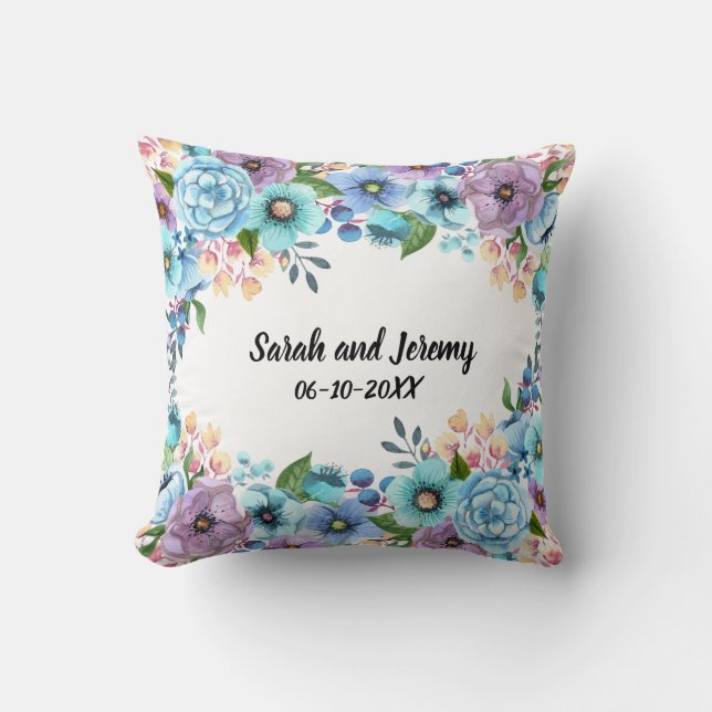 Almofada Boho Aquarela Floral Lilás & Verde Personalize (Frente)