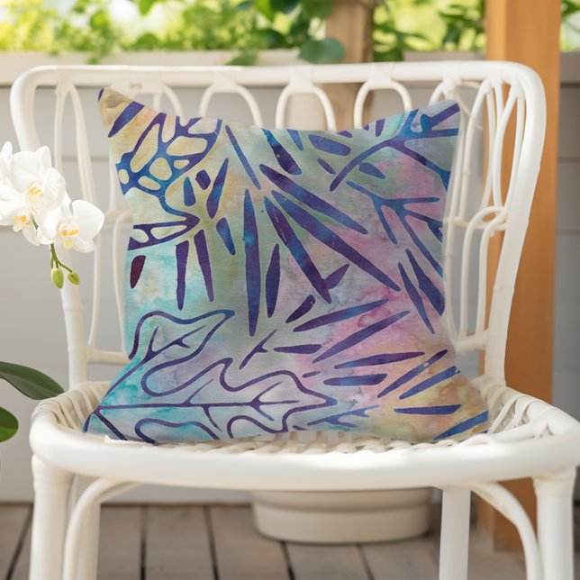 Almofada Boho Batik Folhas Roxas Arco-íris Pastel (Criador carregado)