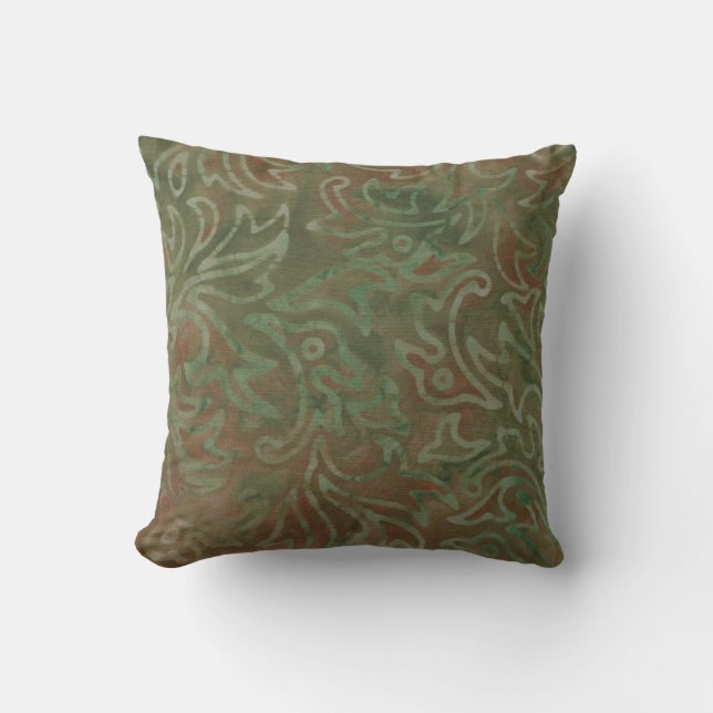 Almofada Boho Batik Green e Rust Foliage Pattern (Frente)