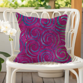 Almofada Boho Batik Magenta Purple Swirls Pattern
