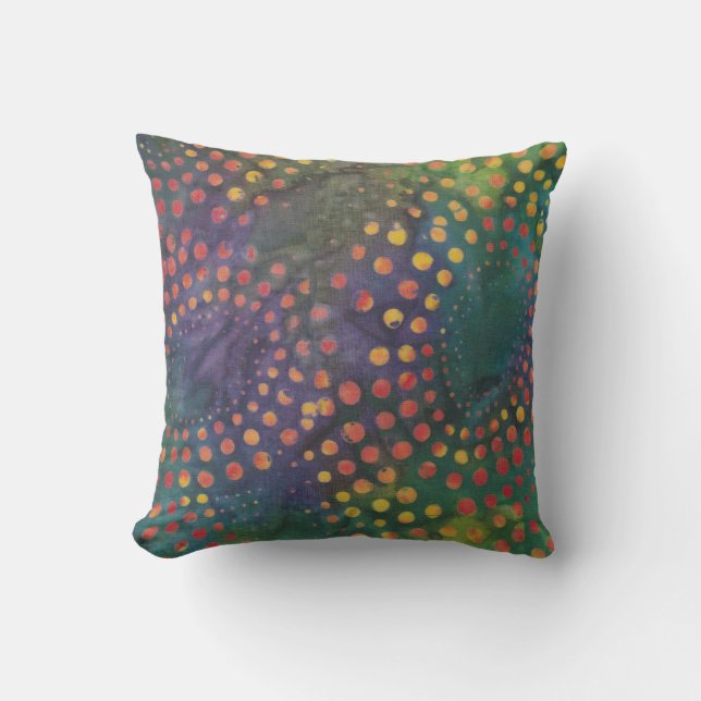 Almofada Boho Batik Padrão de Pontos Arco-íris Roxo Verde (Frente)