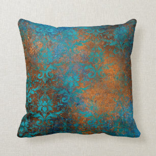 Almofada Boho Blue Floral Damask Grunge
