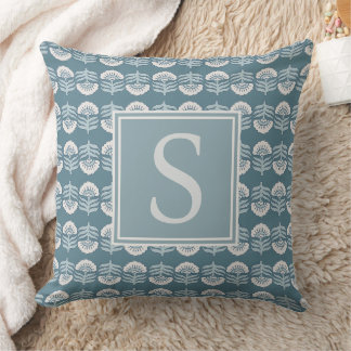 Almofada Boho Blue Floral Monogram Cushion
