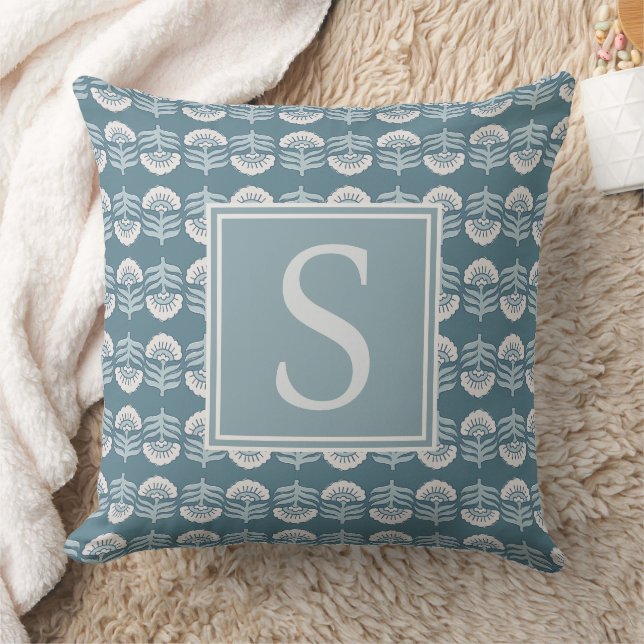Almofada Boho Blue Floral Monogram Cushion (Cobertor)