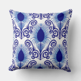 Almofada Boho Blue Jewel Tone Peacock Feather
