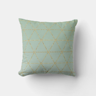 Almofada Boho Boêmio Chic Dourado & Geométrico Glam Menta