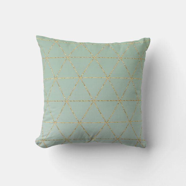 Almofada Boho Boêmio Chic Dourado & Geométrico Verde Glam (Frente)