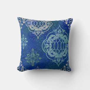 Almofada BOHO Bohemian Marroquino Azulejo Aquarela Azul Aqu