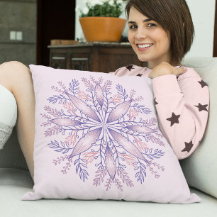 Almofada Boho Botânico Roxo Fantasia Flor Mandala