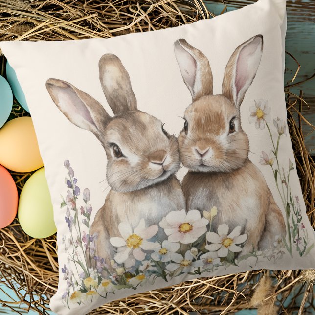 Almofada Boho Bunny Cream Watercolor (Boho Bunny Cream Watercolor Throw Pillow)