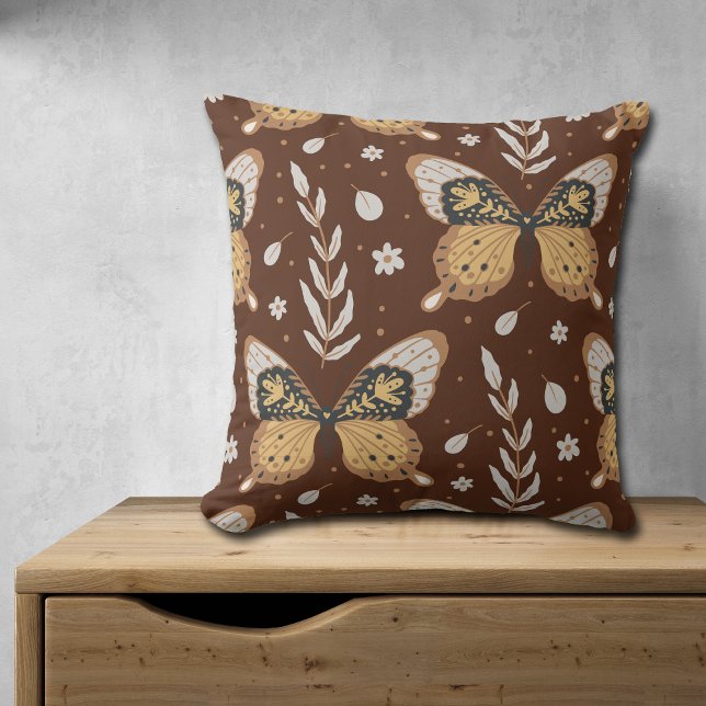 Almofada Boho Butterfly Leaf Patterno em Brown (Criador carregado)