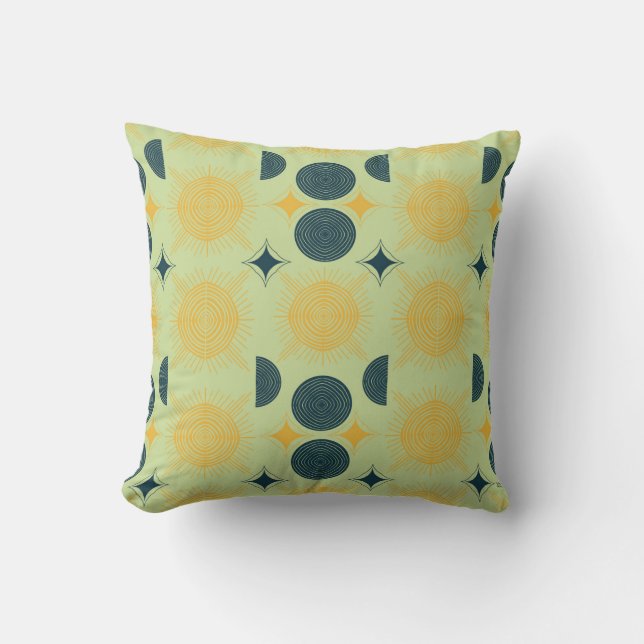 Almofada Boho Celestial Sun Moon Mint (Frente)