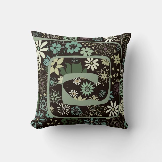 Almofada Boho Chic Floral Abstrato Cobra | Sage Green (Frente)