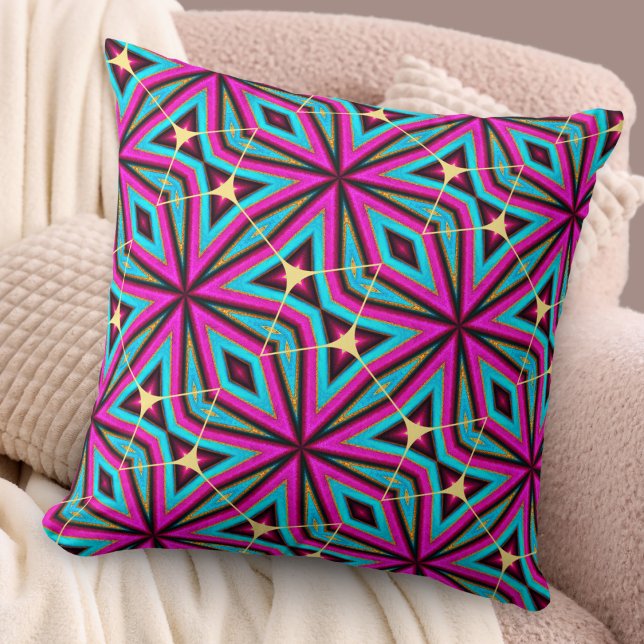 Almofada Boho Chic Magenta e Turquesa Legal (A chic pillow in vibrant magenta, turquoise and faux gold colors, with geometric abstract design)