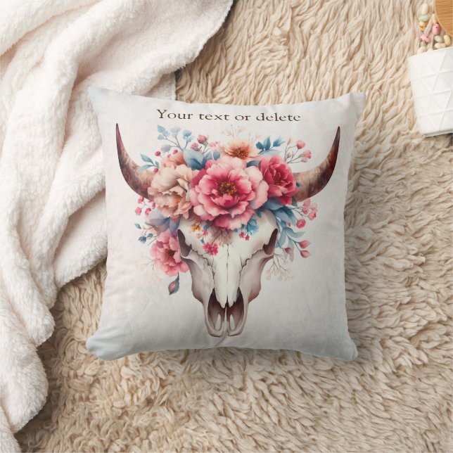 Almofada Boho Chic Watercolor Vaca Floral (Cobertor)