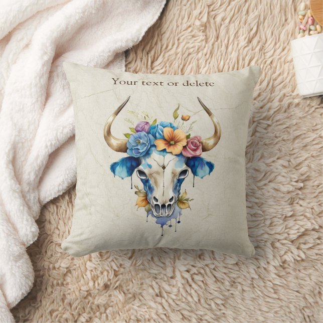 Almofada Boho Chic Watercolor Vaca Floral (Cobertor)