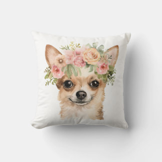 Almofada Boho Chihuahua Flower Crown Watercolor