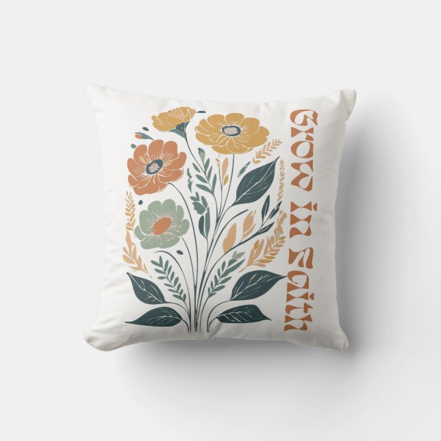 Almofada Boho Christian Inspirational Cresce em Fé (Frente)