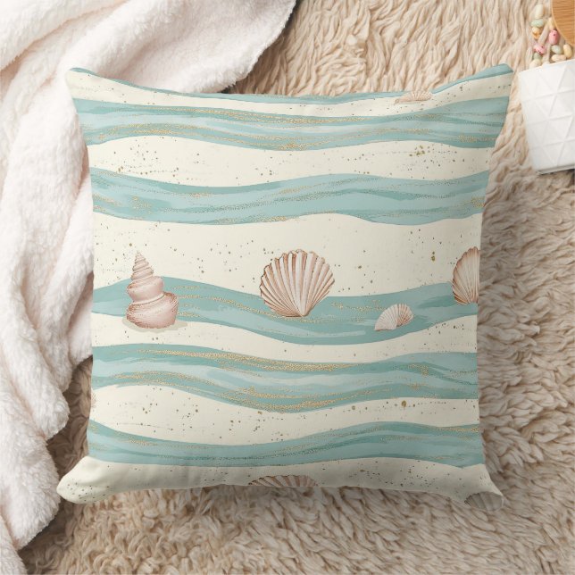 Almofada Boho Coastal Seashell Wave Pattern (3) (Cobertor)