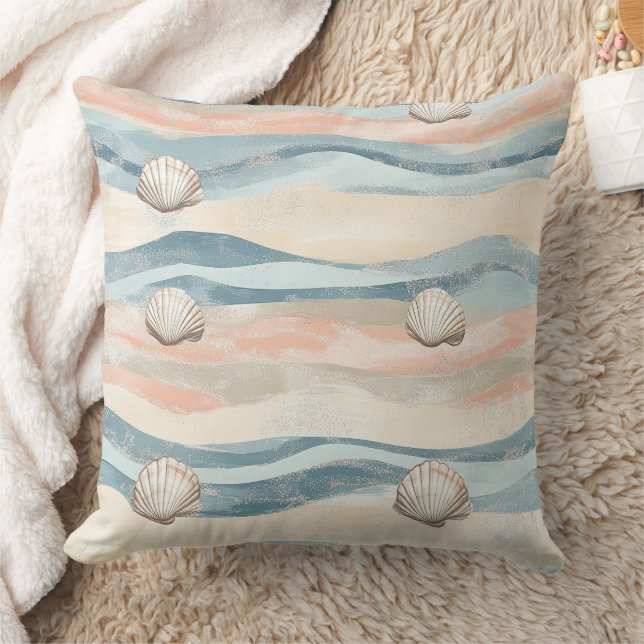 Almofada Boho Coastal Seashell Wave Pattern (8) (Cobertor)