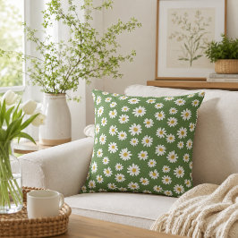 Almofada Boho Daisy Padrão Floral Verde