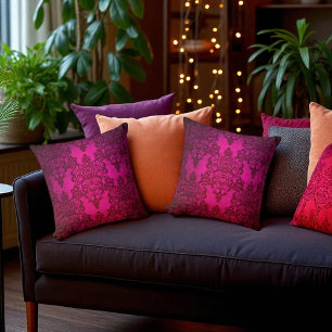 Almofada Boho Damask Profundo Rosa Glowing Estilo Vitoriano