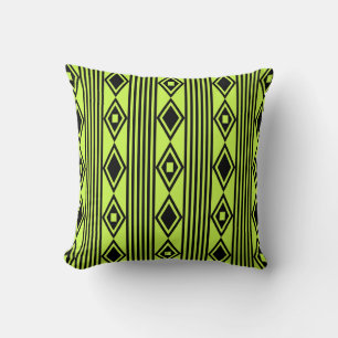 Almofada Boho Diamantes Strips Black Chartreuse