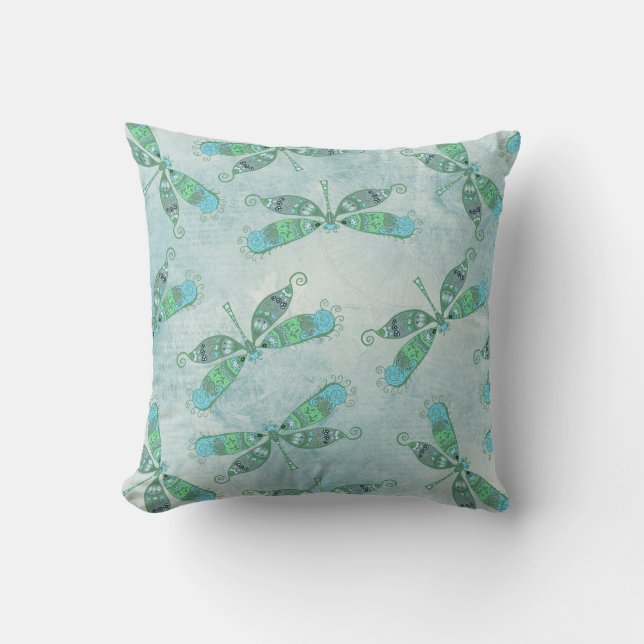 Almofada Boho Dragonflies em azul (Frente)