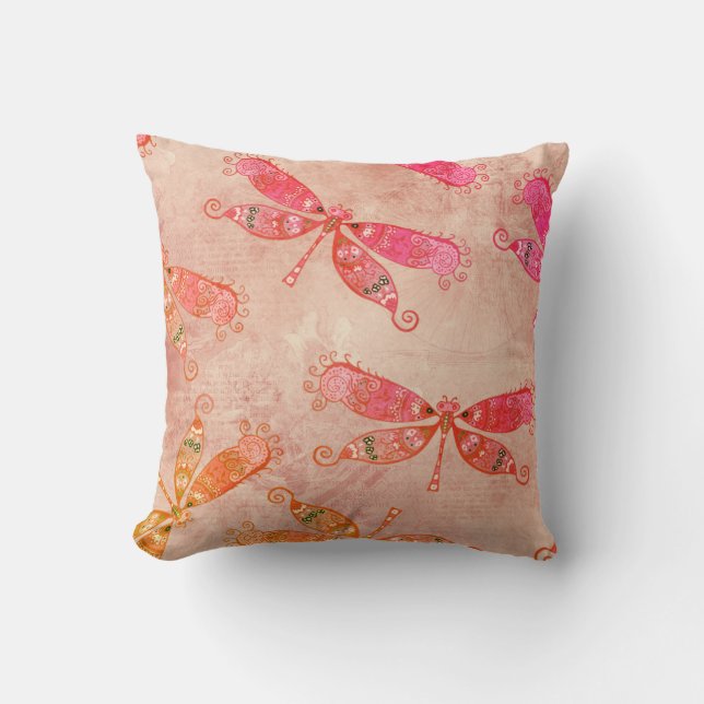 Almofada Boho Dragonflies em rosa (Frente)