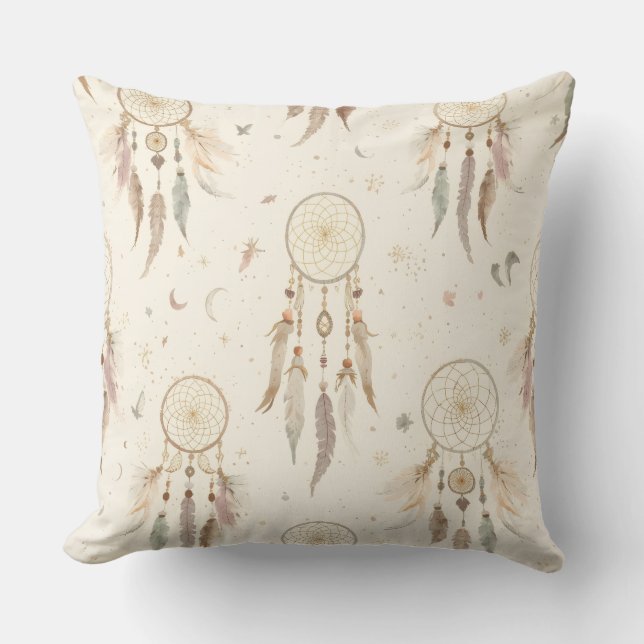 Almofada  Boho Dreamcatcher Throw Pillow | Ethereal Feather (Frente)