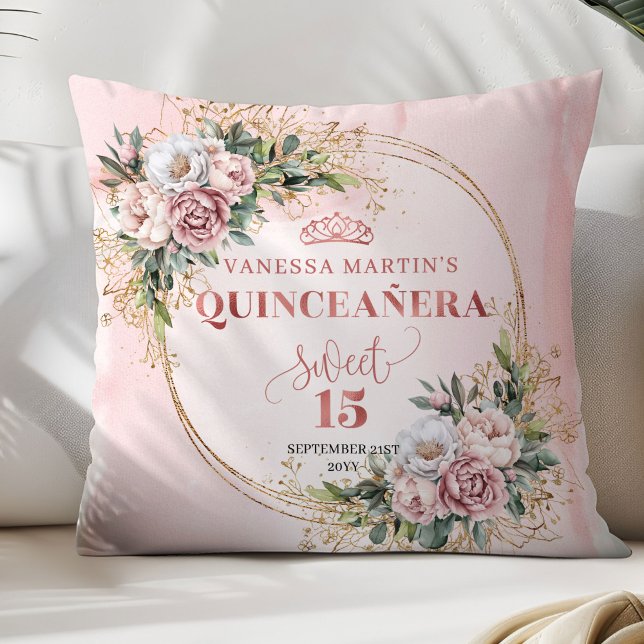 Almofada Boho Dusty Pink Flowers Greenery Best Gift Quince (Dusty Pink Flowers Greenery Best Gift Quince Pillow)