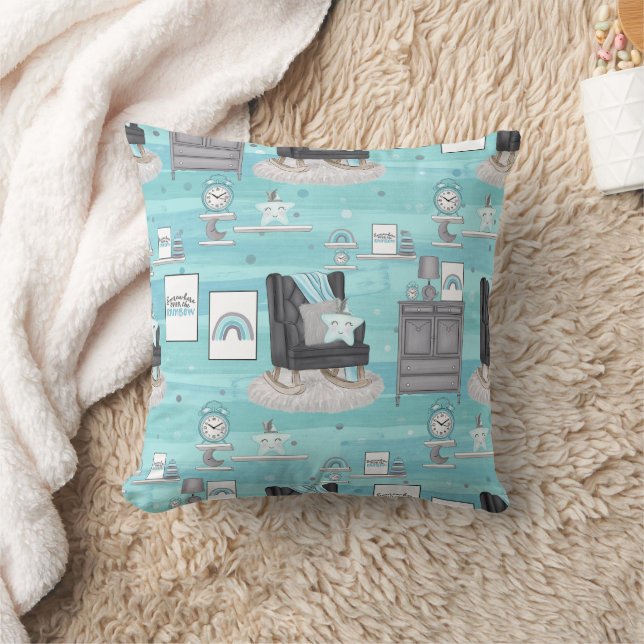 Almofada Boho em Neutros com Blues e Cinza (Cobertor)