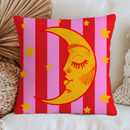 Almofada BOHO Face de Lua Crescente Vermelho e Listras Rosa