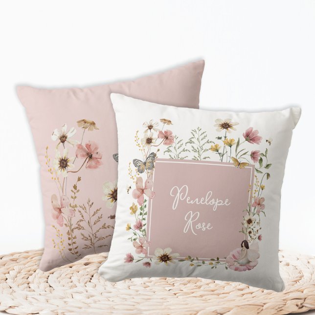 Almofada Boho Fairy Blush Wildflower Nursery Monograma (Criador carregado)