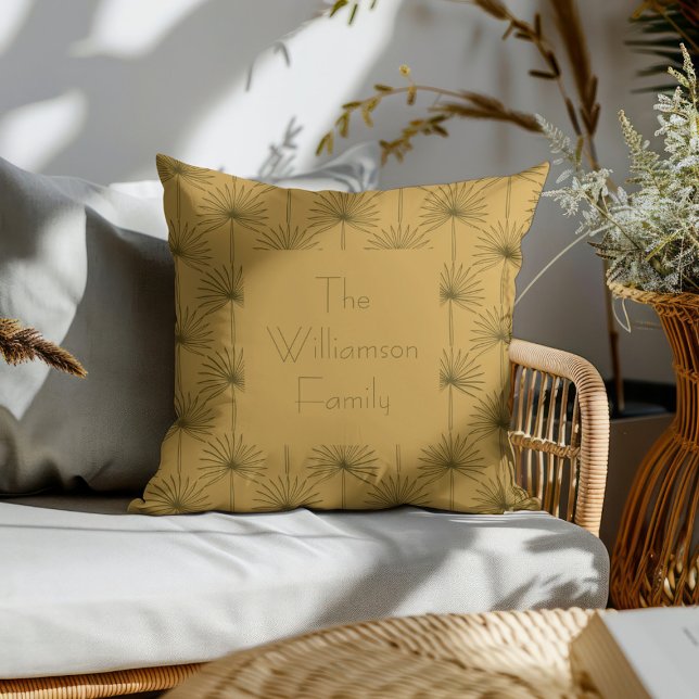 Almofada Boho Fan Palm Leaf Botanical Line Art Family Name (Criador carregado)
