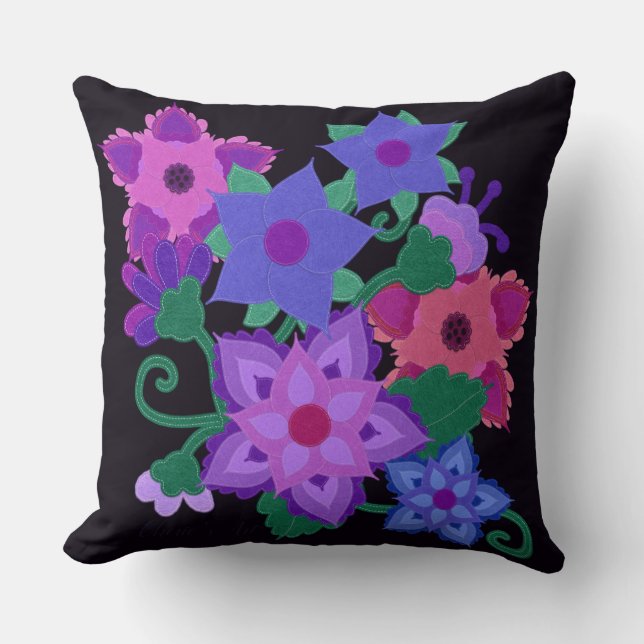 Almofada Boho Faux Felt Applique Flowers (Frente)