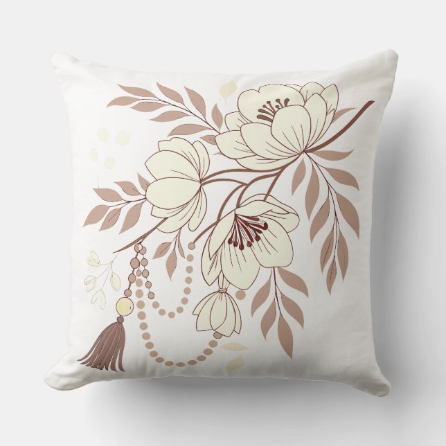 Almofada Boho Floral Elegance | bege macio (Frente)