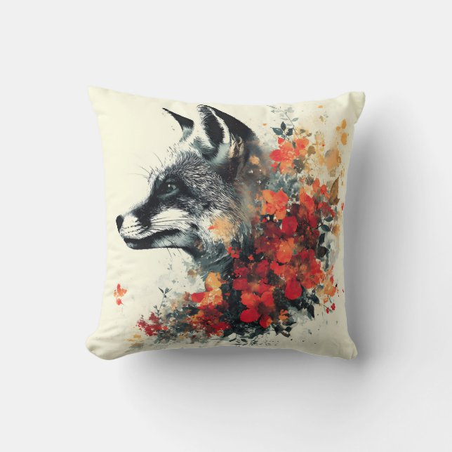 Almofada Boho Floral Fox Willife Nature (Frente)