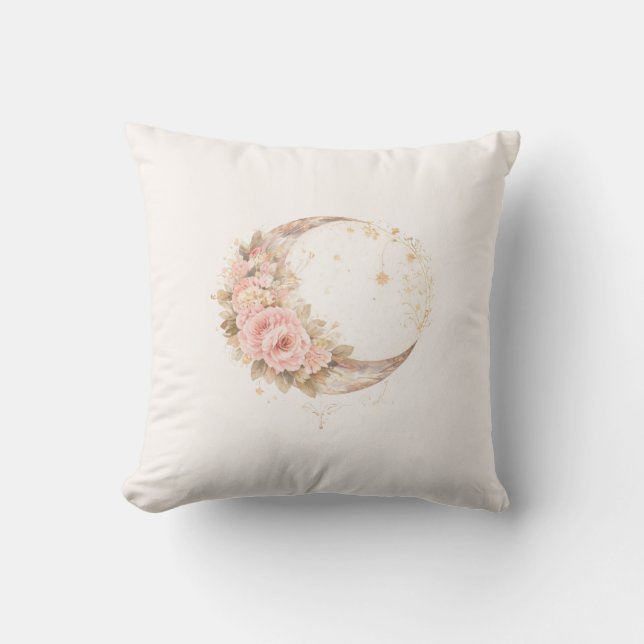 Almofada Boho Floral Lua | Travesseiro Minimalista Estético (Frente)