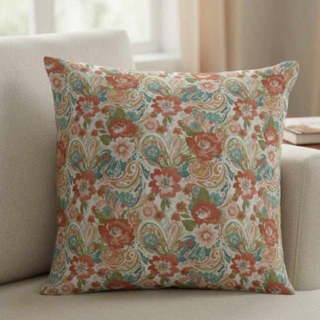 Almofada Boho Floral Pillow - Retro Paisley Design (Boho Floral Pillow - Retro Paisley Design)
