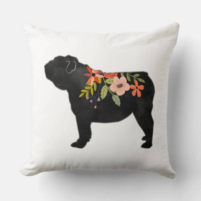 Almofada Boho Floral Silhouette - Cachorro-Grande Inglês (Frente)